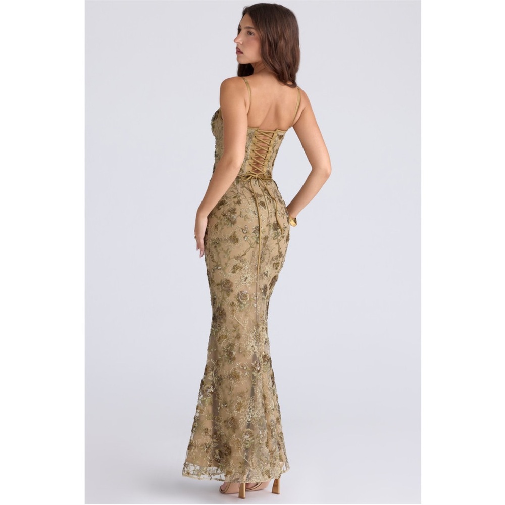 House of CB Naima Olive Bronze Hand Beaded Embellished Corset Maxi Dress NWOT - Picture 6 of 12